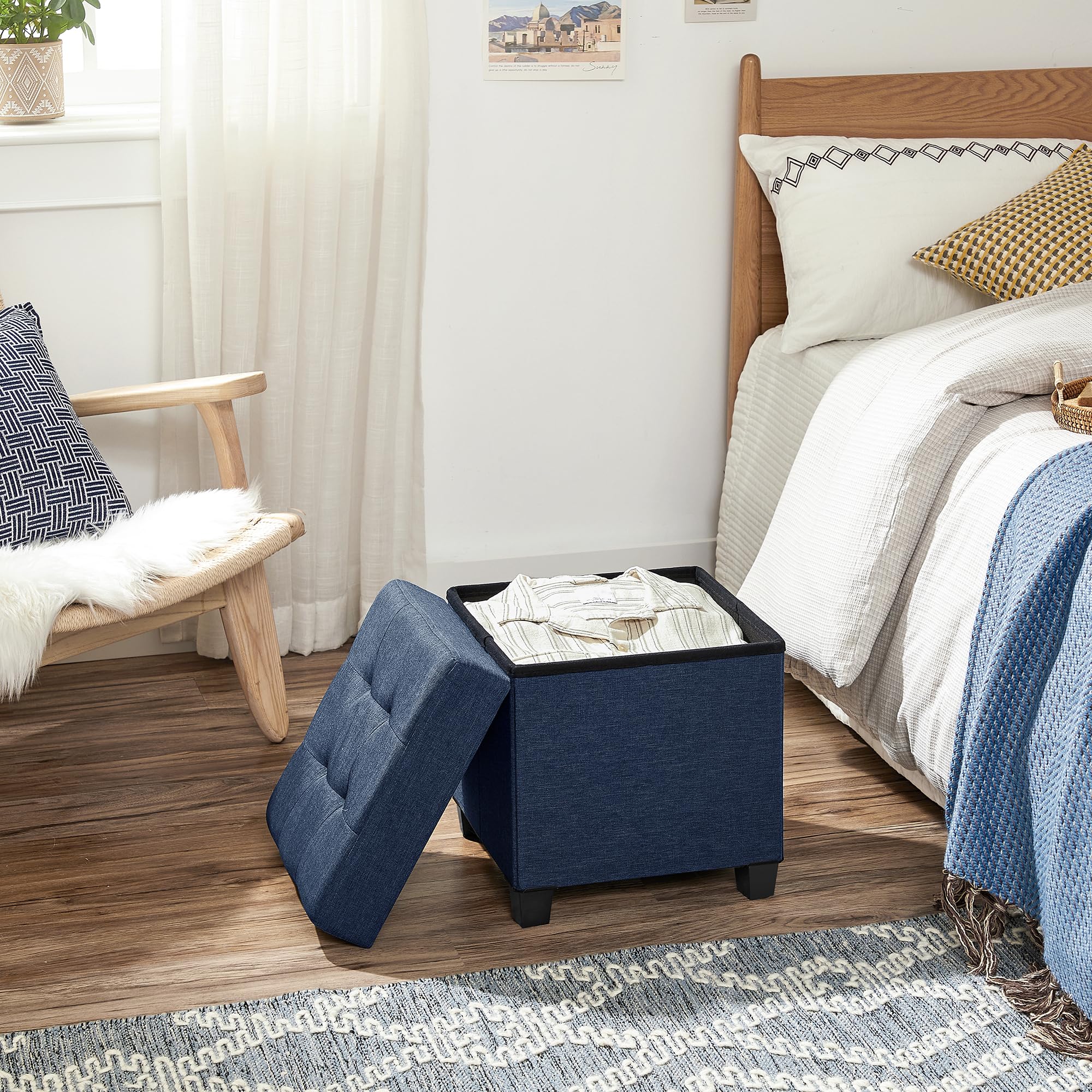 SONGMICS Storage Ottoman, Small Ottoman Foot Rest with Legs, 15 x 15 x 15.7 Inches Foot Stool, Load up to 660 lb, for Living Room, Bedroom, Dorm, Midnight Blue ULSF14IN - Image 5