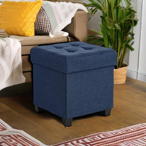 SONGMICS Storage Ottoman, Small Ottoman Foot Rest with Legs, 15 x 15 x 15.7 Inches Foot Stool, Load up to 660 lb, for Living Room, Bedroom, Dorm, Midnight Blue ULSF14IN - Image 6