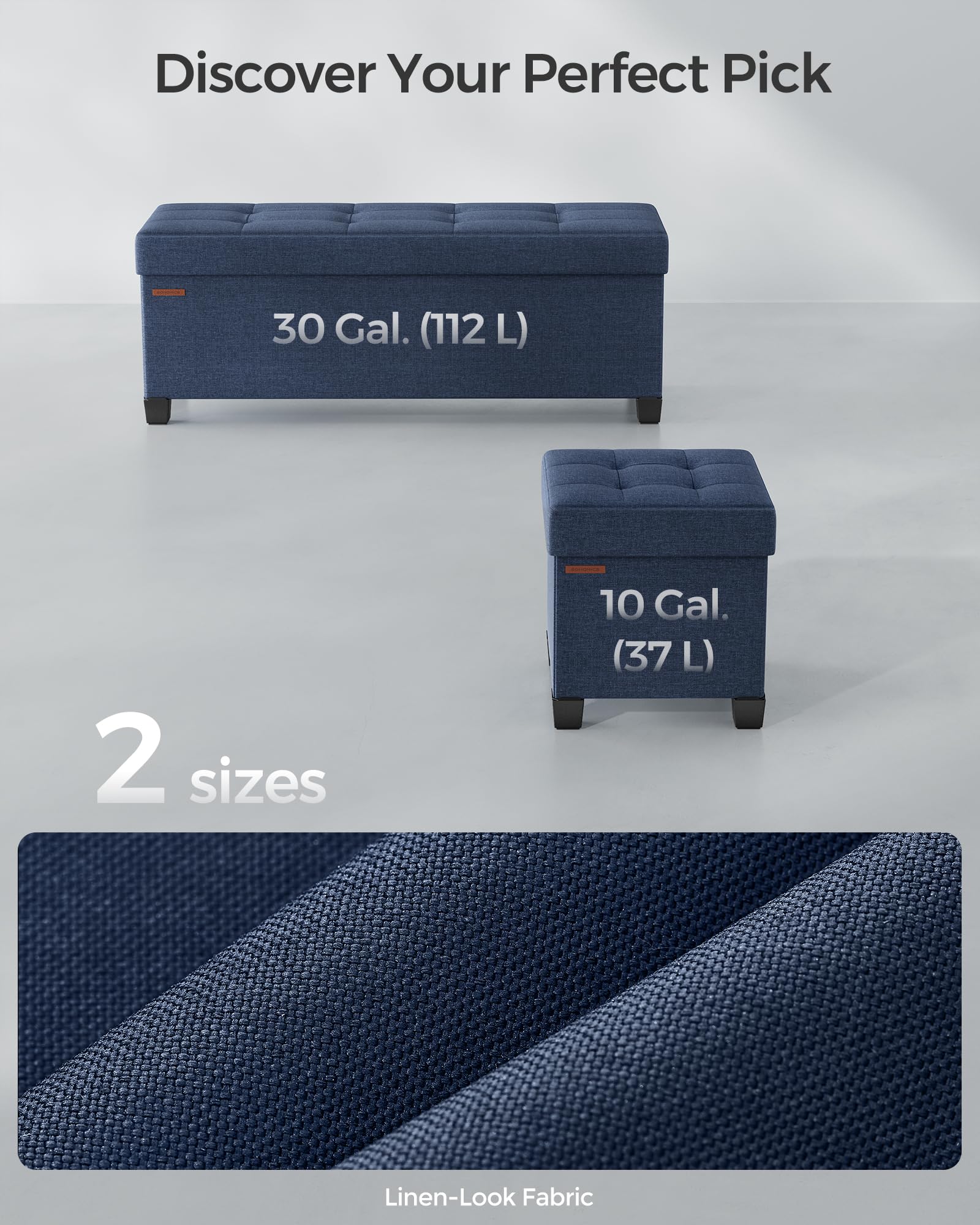 SONGMICS Storage Ottoman, Small Ottoman Foot Rest with Legs, 15 x 15 x 15.7 Inches Foot Stool, Load up to 660 lb, for Living Room, Bedroom, Dorm, Midnight Blue ULSF14IN - Image 7