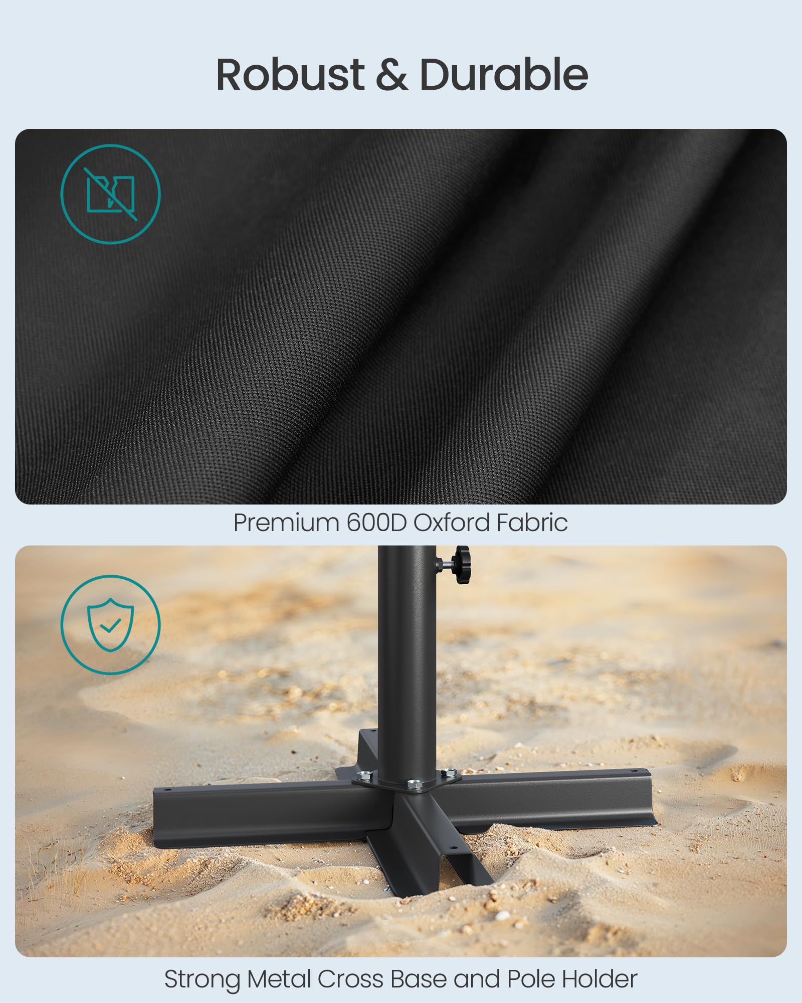 SONGMICS Umbrella Base, Round Patio Umbrella Stand, Sand Fillable Bag 66 lb, for 5-10 ft Umbrellas, Heavy-Duty, for Poles of Different Diameters, Oudoor Beach Lawn, Black UGUB0041B01 - Image 4