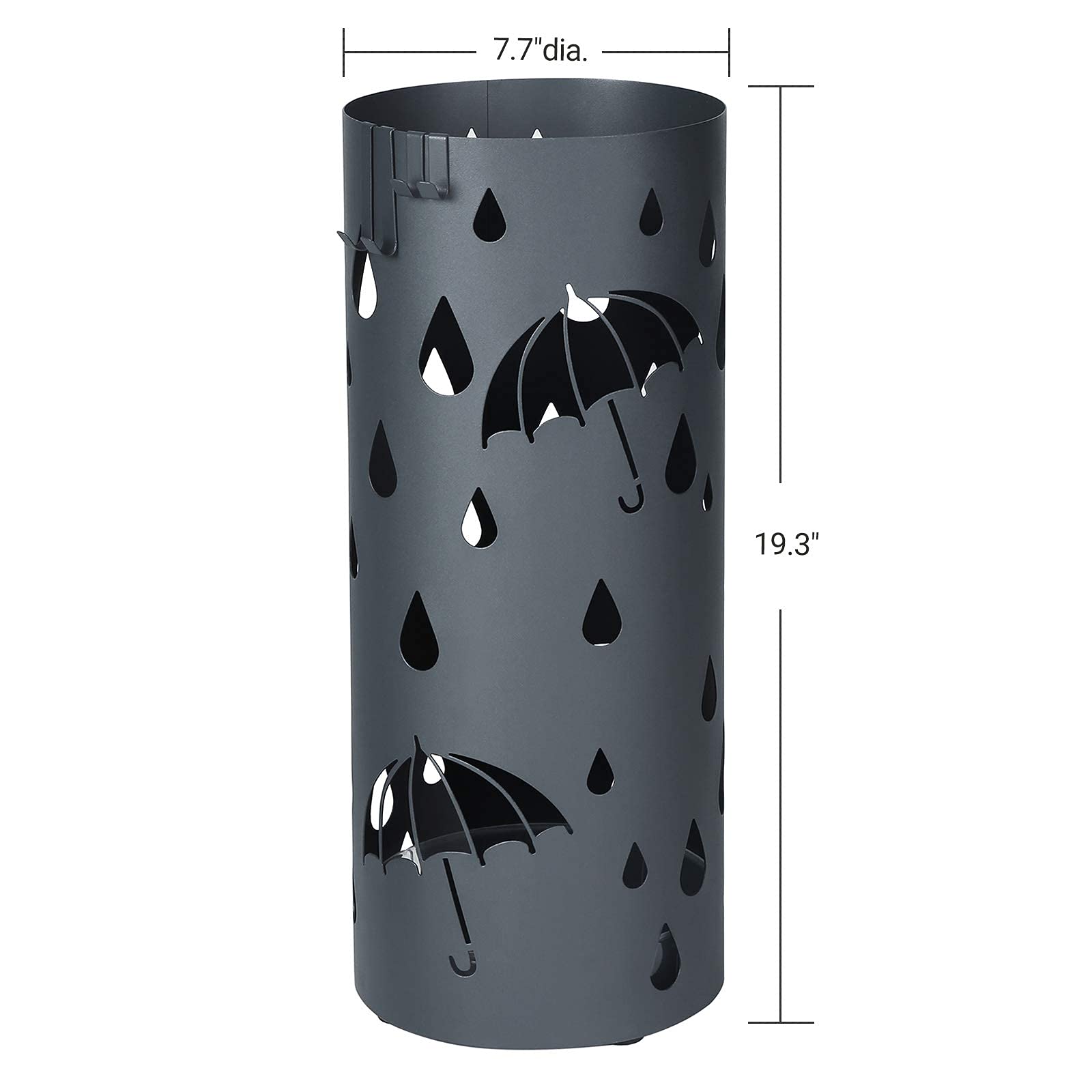 SONGMICS Umbrella Stand, Metal Umbrella Holder for Entryway, with Water Tray and 4 Hooks, 7.7 x 7.7 x 19.3 Inches, Round, Anthracite Gray ULUC23AG - Image 5