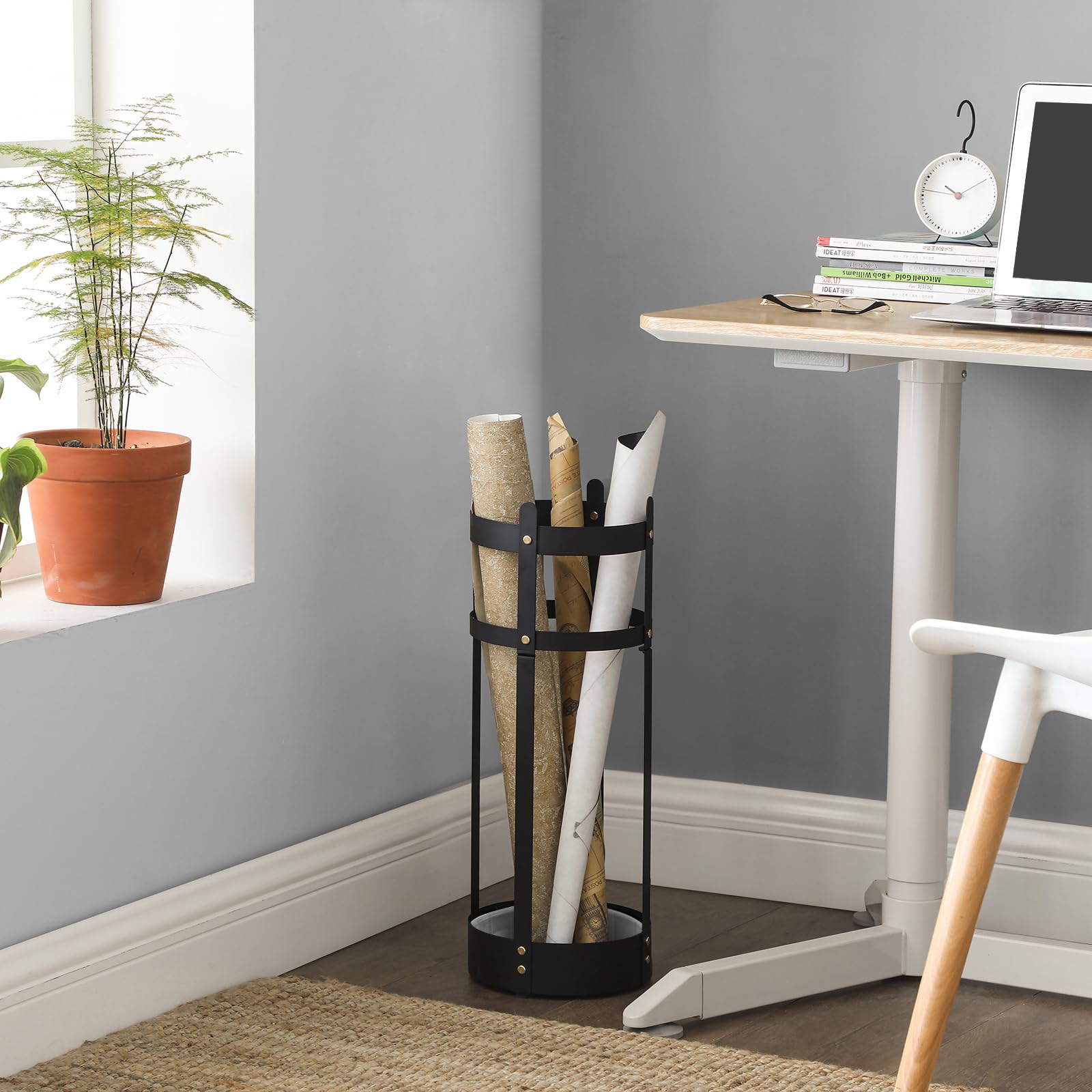 SONGMICS Umbrella Stand, Steel Round Umbrella Holder Rack, 7.7 x 7.7 x 21.7 Inches, with Detachable Drip Tray, for Entryway, Office, Stable, Assembly Required, Matte Black ULUC28BK - Image 5