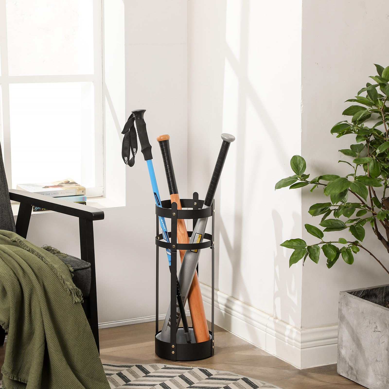 SONGMICS Umbrella Stand, Steel Round Umbrella Holder Rack, 7.7 x 7.7 x 21.7 Inches, with Detachable Drip Tray, for Entryway, Office, Stable, Assembly Required, Matte Black ULUC28BK - Image 6