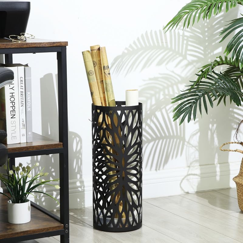 SONGMICS Umbrella Stand, Umbrella Holder for Entryway, Steel Round Umbrella Rack Freestanding, for Canes Walking Sticks, with a Detachable Drip Tray, 2 Long and 2 Short Hooks, Matte Black ULUC20B - Image 4