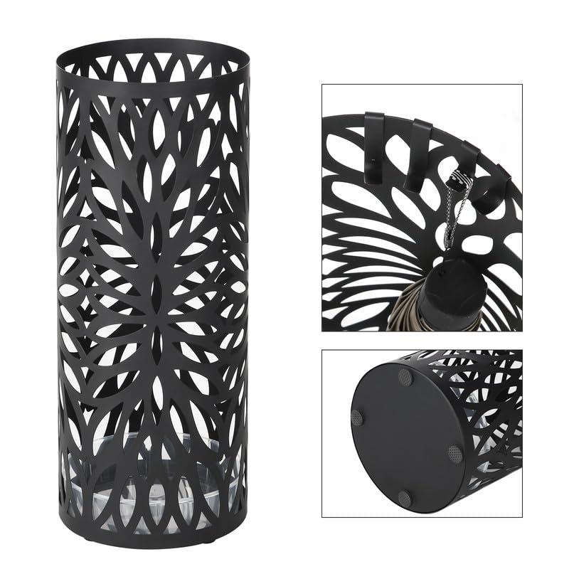 SONGMICS Umbrella Stand, Umbrella Holder for Entryway, Steel Round Umbrella Rack Freestanding, for Canes Walking Sticks, with a Detachable Drip Tray, 2 Long and 2 Short Hooks, Matte Black ULUC20B - Image 6