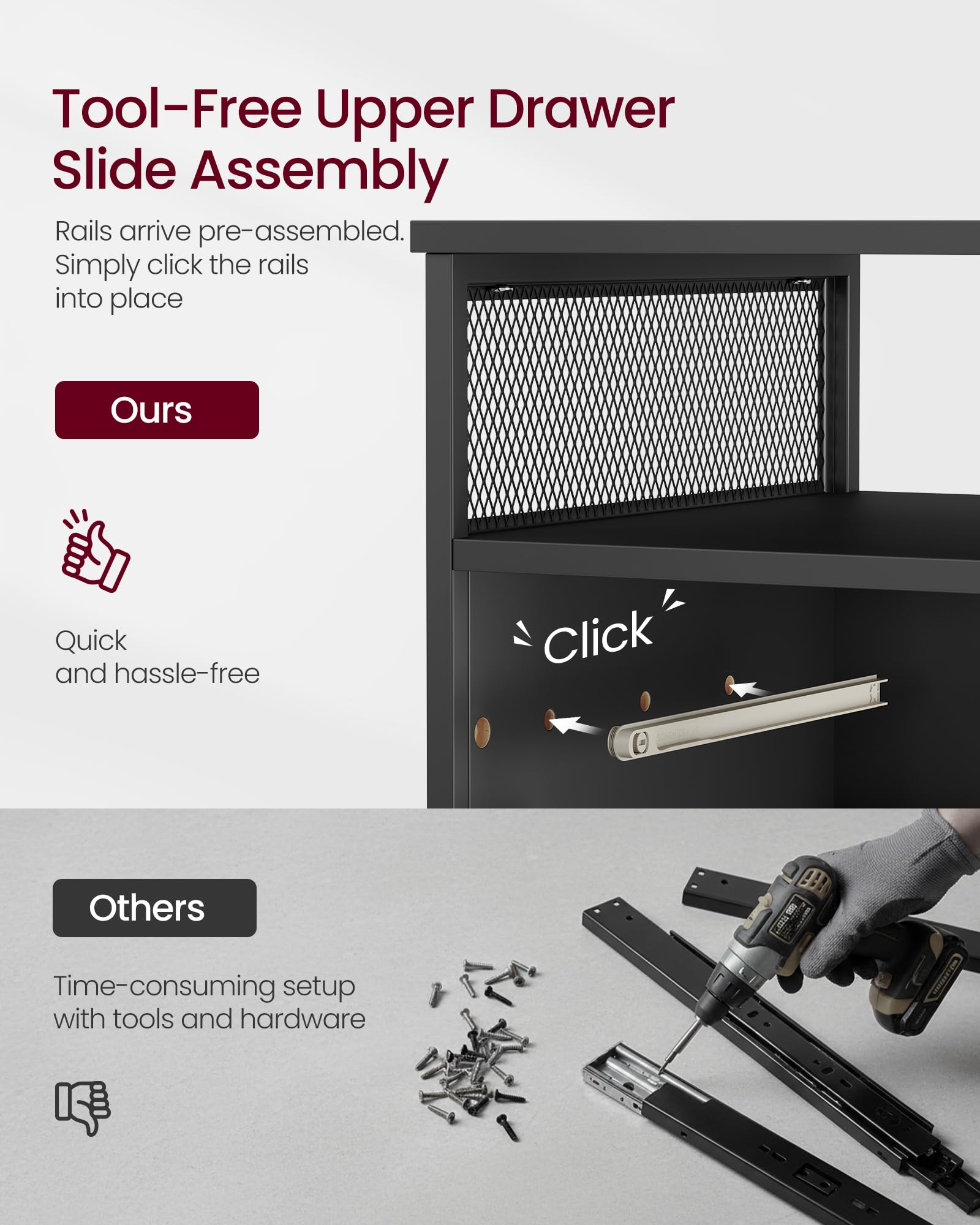 VASAGLE File Cabinet, Mobile Filing Cabinet with Wheels, 2 Lockable Drawers, Open Shelf, for A4, Letter Size, Hanging File Folders, Ink Black UOFC077B16 - Image 8