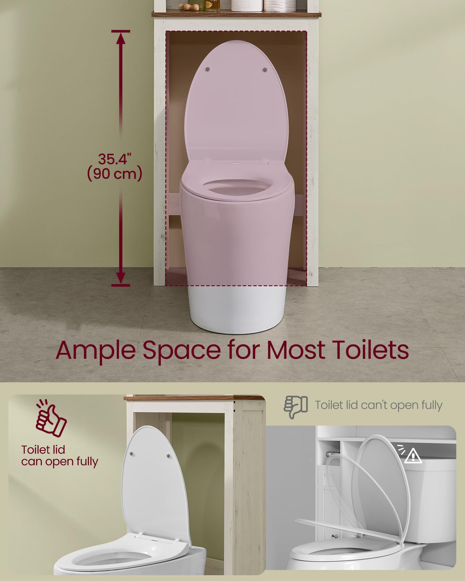 VASAGLE LIRY Collection - Over-The-Toilet Storage Cabinet, 23.6-Inch Wide Farmhouse Bathroom Organizer, with Barn Doors, Adjustable Shelf, Space-Saving, Rustic White UBTS026W01 - Image 4