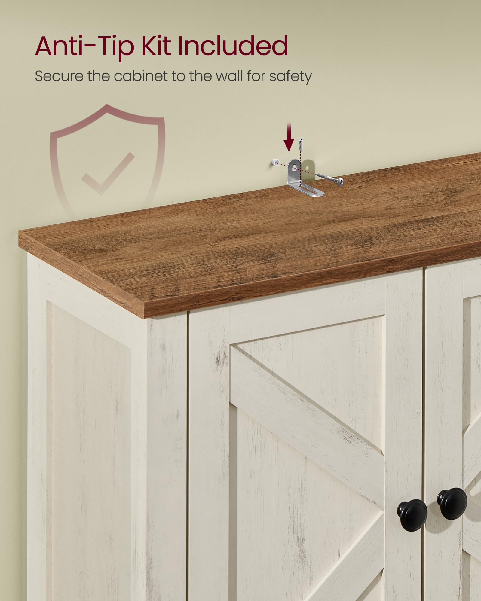 VASAGLE LIRY Collection - Over-The-Toilet Storage Cabinet, 23.6-Inch Wide Farmhouse Bathroom Organizer, with Barn Doors, Adjustable Shelf, Space-Saving, Rustic White UBTS026W01 - Image 5