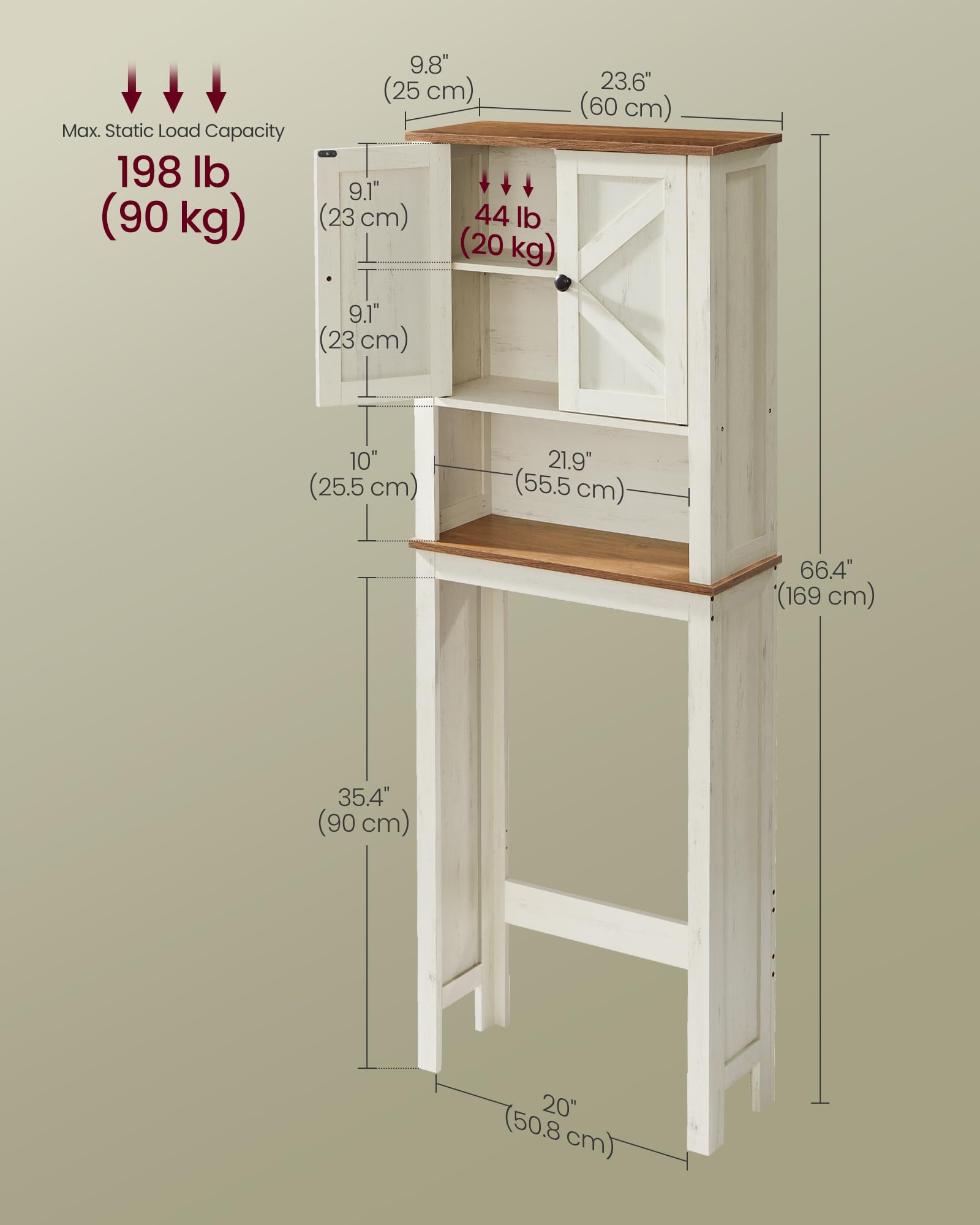 VASAGLE LIRY Collection - Over-The-Toilet Storage Cabinet, 23.6-Inch Wide Farmhouse Bathroom Organizer, with Barn Doors, Adjustable Shelf, Space-Saving, Rustic White UBTS026W01 - Image 6